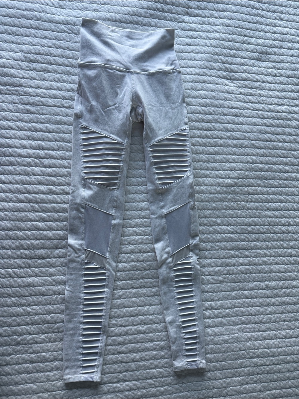 ALO White Mesh Ribbed Detail High-Waist Leggings